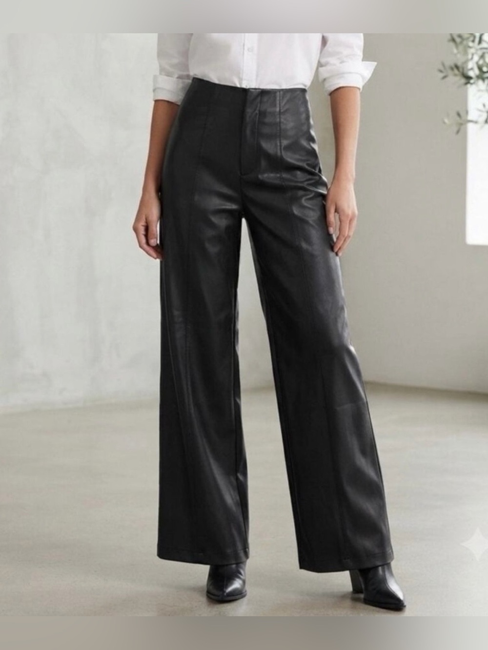 Commense Vegan Faux Leather High-Waisted Wide Leg Pants Size XL Femme Fatale - Picture 1 of 11